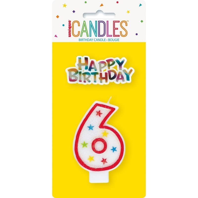 Numeral Candle "6" With Happy Birthday Cake Topper - NextParty