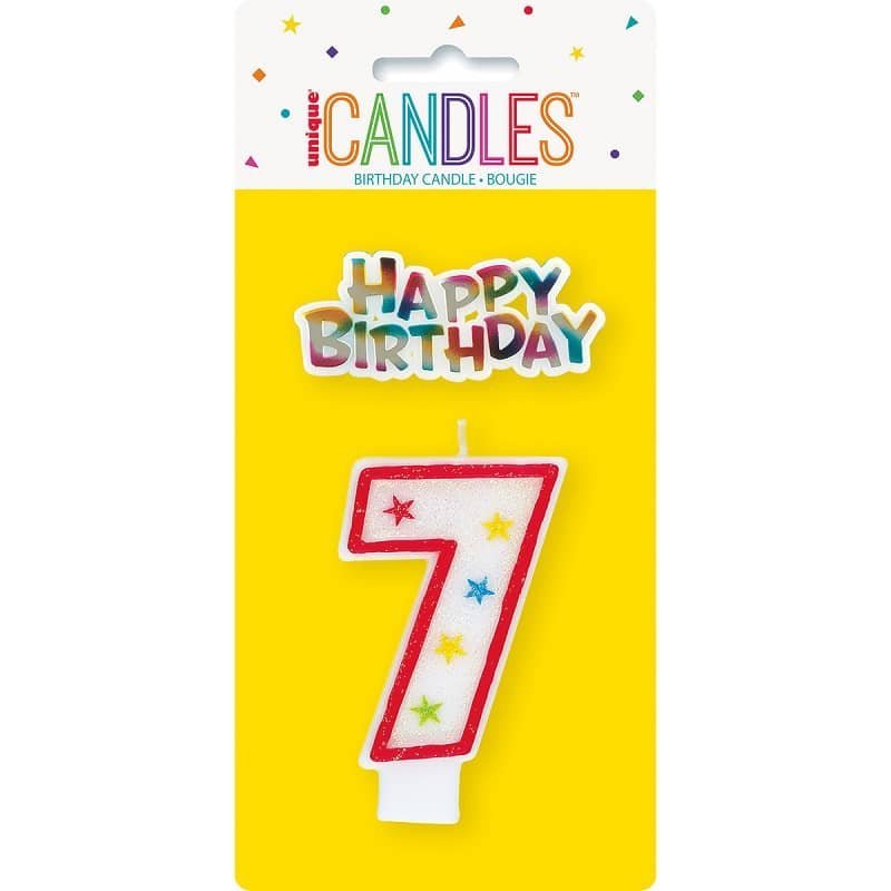 Numeral Candle "7" With Happy Birthday Cake Topper - NextParty