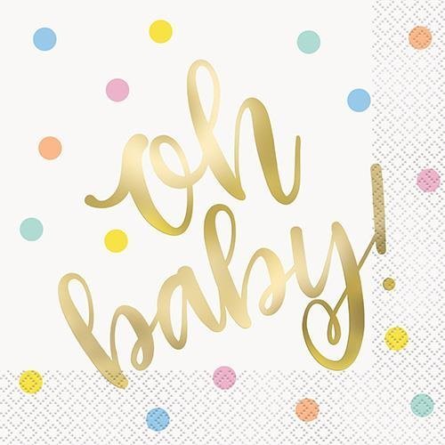 Oh Baby Gold Foil Stamped Lunch Napkins 16pk Baby Shower - NextParty