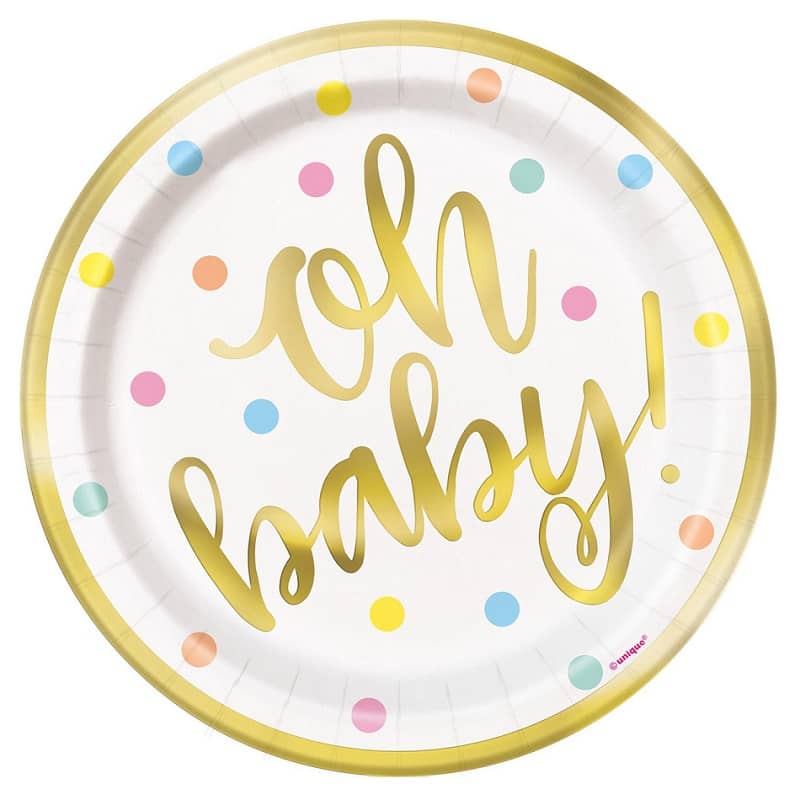 Oh Baby Gold Foil Stamped Small Paper Plates 18cm (7") 8pk - NextParty