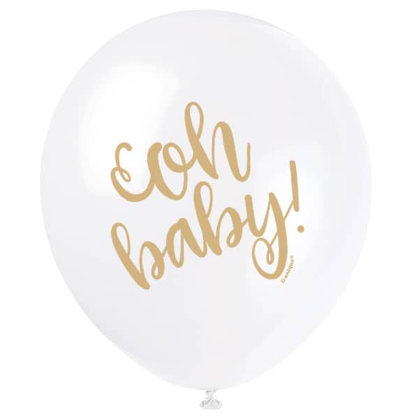 Oh Baby Gold Printed Latex Balloons 30cm (12") 8pk - NextParty