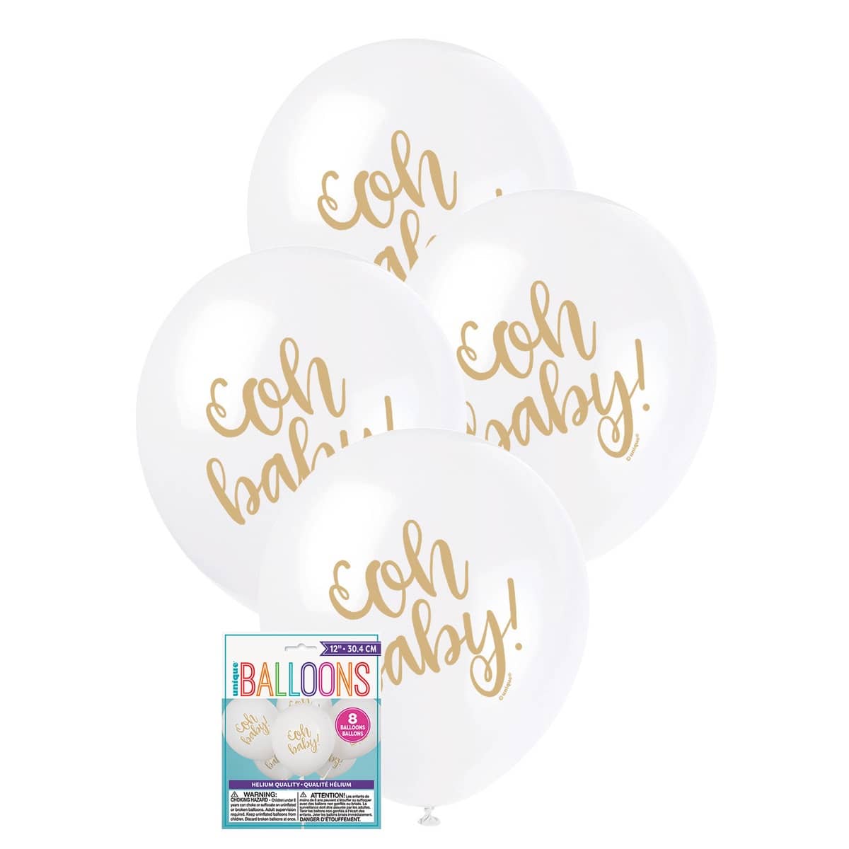 Oh Baby Gold Printed Latex Balloons 30cm (12") 8pk - NextParty