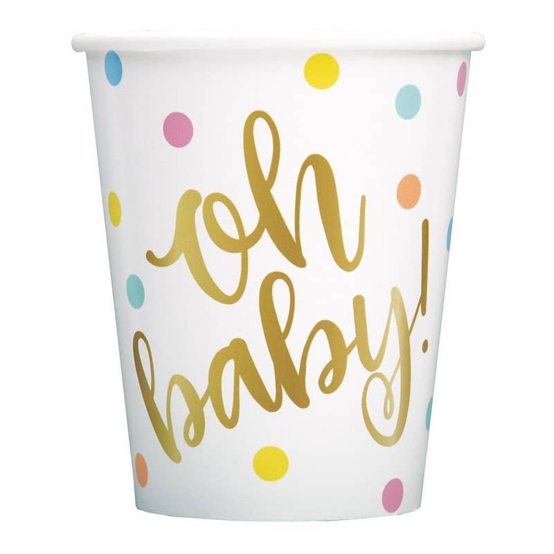 Oh Baby Gold Printed Paper Cups 8pk Baby Shower - NextParty