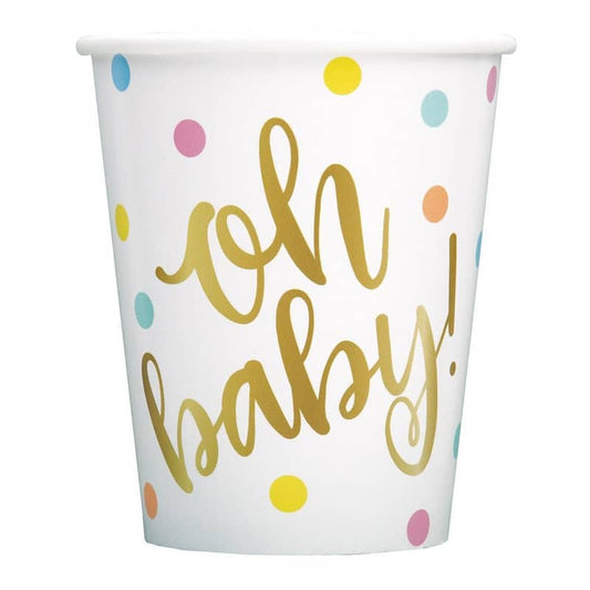 Oh Baby Gold Printed Paper Cups 8pk Baby Shower - NextParty