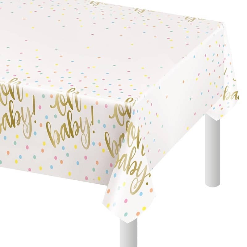 Oh Baby Gold Printed Plastic Table Cover Tablecloth 1.37m x 2.13m (54'' x 84'') - NextParty