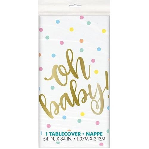 Oh Baby Gold Printed Plastic Table Cover Tablecloth 1.37m x 2.13m (54'' x 84'') - NextParty