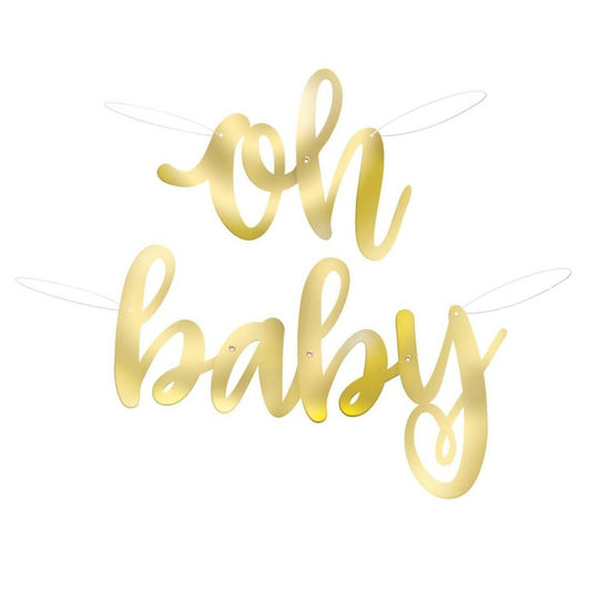 Oh Baby Gold Stamped Foil Script Banner 85cm (2.8') - NextParty