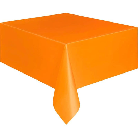 Orange Rectangle Solid Colour Plastic Table Cover 137cm x 274cm - NextParty