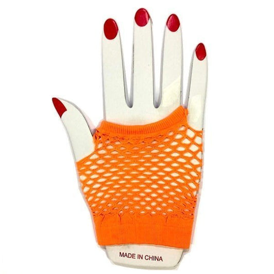 Orange Short Fishnet Finger - less Gloves 1980's - NextParty