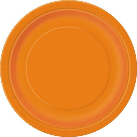 Orange Small Round Paper Plates 18cm (7") 8pk Solid Colour - NextParty