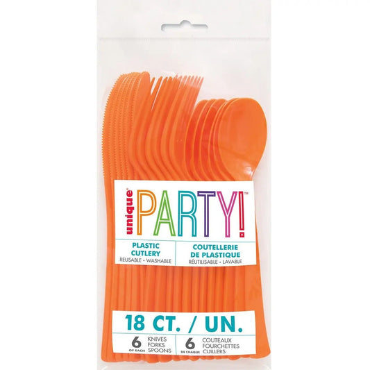 Orange Solid Colour Assorted Cutlery 18pk - NextParty