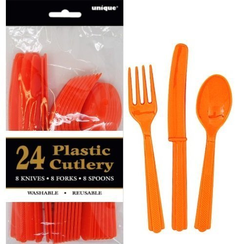 Orange Solid Colour Assorted Cutlery 24pk - NextParty