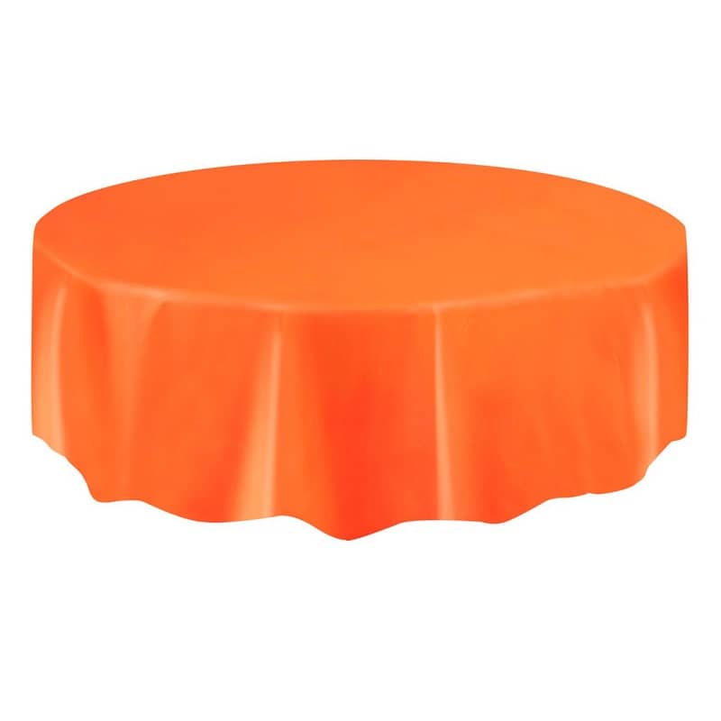 Orange Solid Colour Round Plastic Table Cover 213cm (84") - NextParty