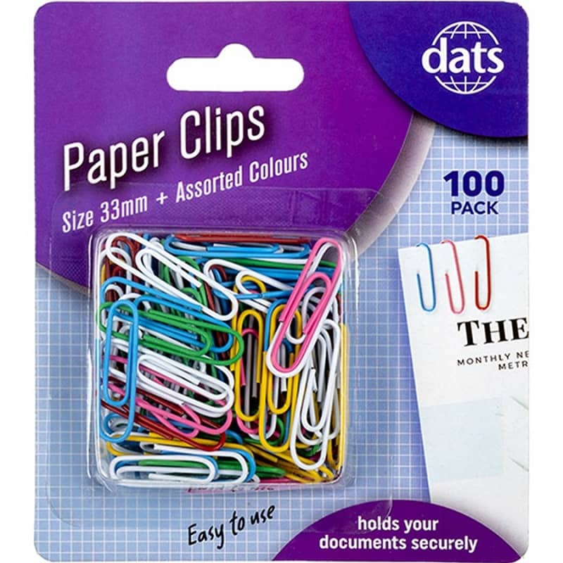 Paper Clips 33mm 100pk Mixed Colours PVC Coating - NextParty