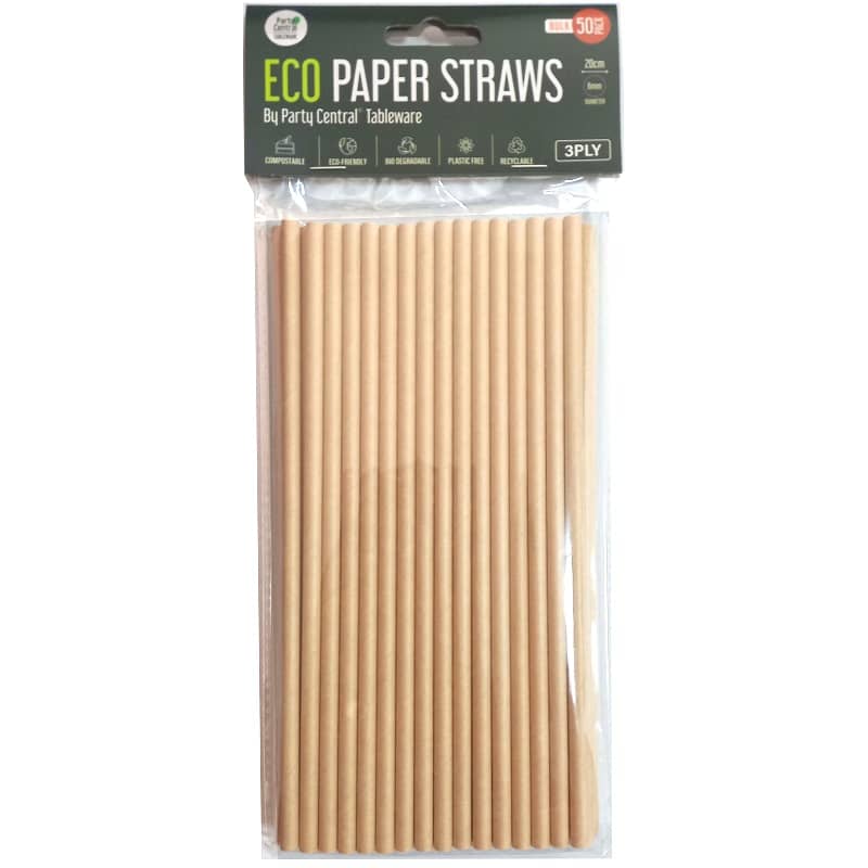 Paper Straws 50pk 20cm x 6mm Eco Friendly - NextParty