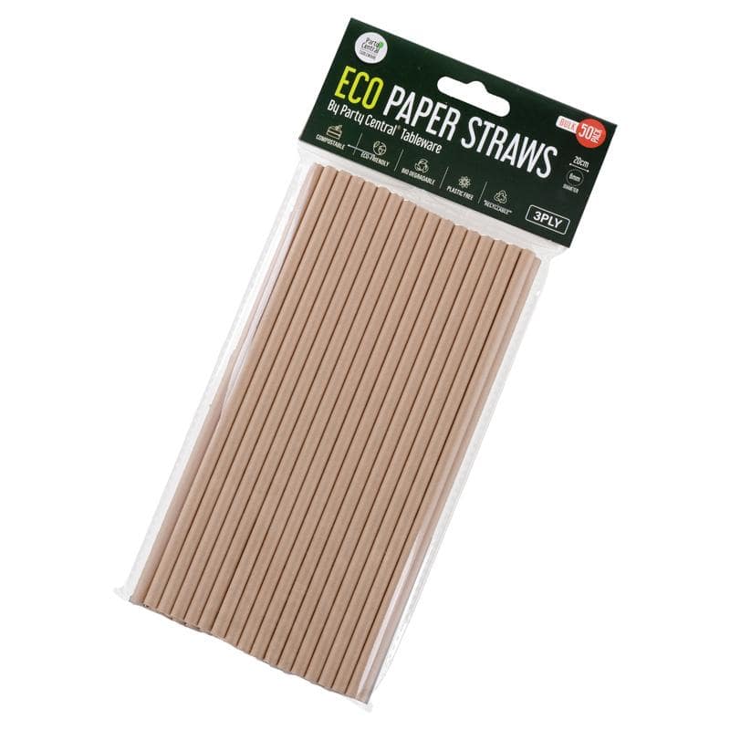 Paper Straws 50pk 20cm x 6mm Eco Friendly - NextParty