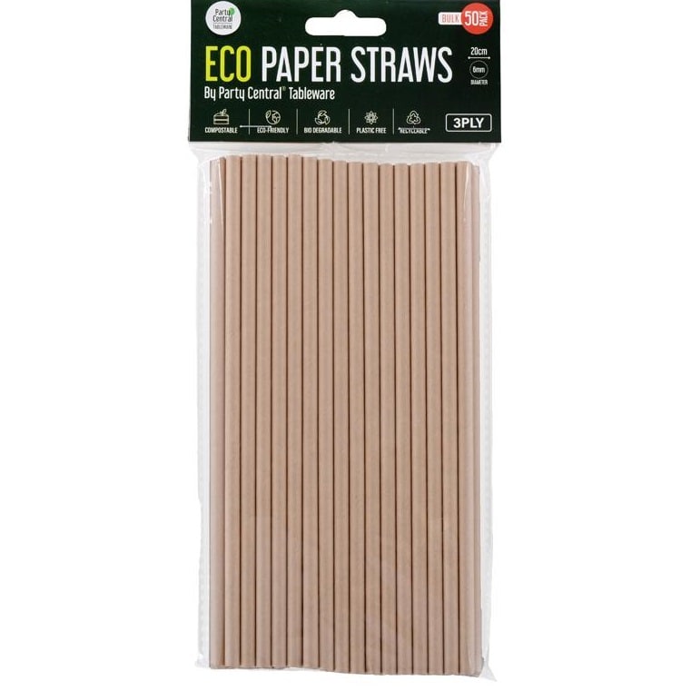 Paper Straws 50pk 20cm x 6mm Eco Friendly - NextParty