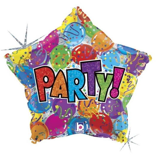 "Party!" Holographic Foil Balloon 48cm (19") Star Shape Multi - coloured - NextParty