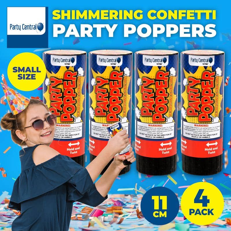 Party Poppers 11CM 4pk Party Celebration - NextParty