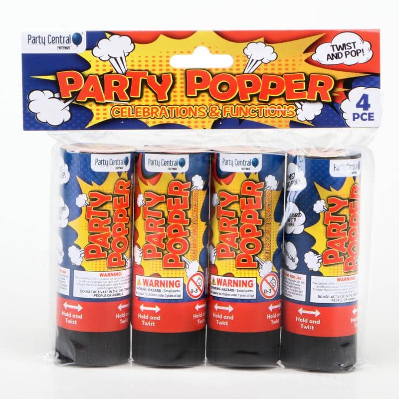 Party Poppers 11CM 4pk Party Celebration - NextParty