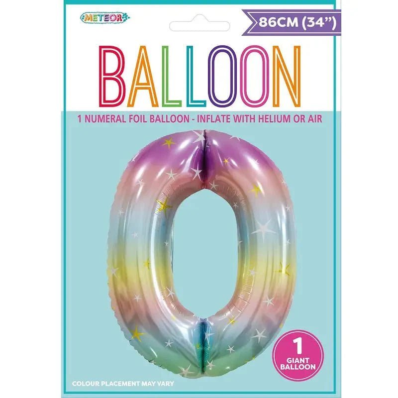 Pastel Rainbow Number 0 Giant Numeral Foil Balloon 86cm (34") - NextParty