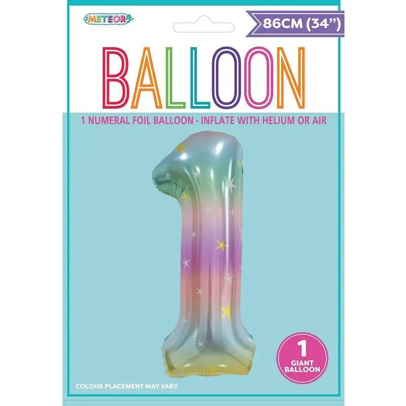 Pastel Rainbow Number 1 Giant Numeral Foil Balloon 86cm (34") - NextParty