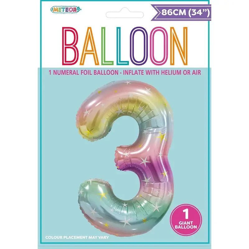 Pastel Rainbow Number 3 Giant Numeral Foil Balloon 86cm (34") - NextParty