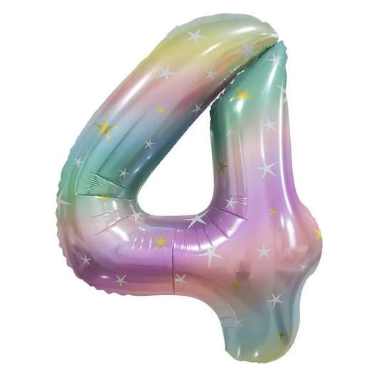 Pastel Rainbow Number 4 Giant Numeral Foil Balloon 86cm (34") - NextParty