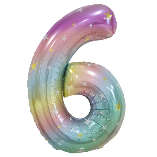 Pastel Rainbow Number 6 Giant Numeral Foil Balloon 86cm (34") - NextParty