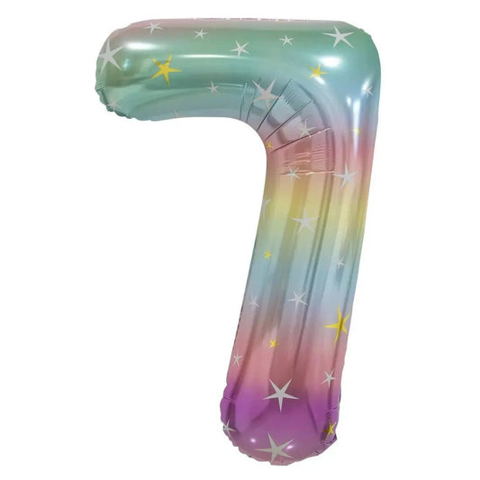 Pastel Rainbow Number 7 Giant Numeral Foil Balloon 86cm (34") - NextParty