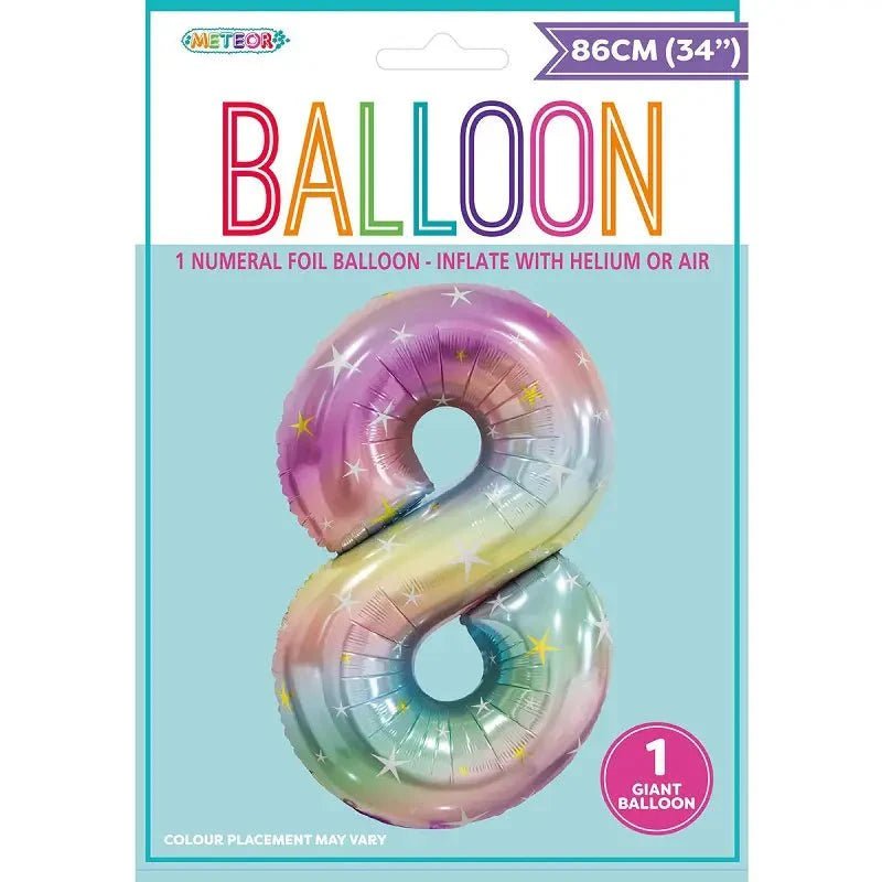 Pastel Rainbow Number 8 Giant Numeral Foil Balloon 86cm (34") - NextParty