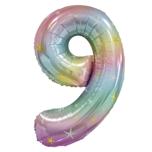 Pastel Rainbow Number 9 Giant Numeral Foil Balloon 86cm (34") - NextParty