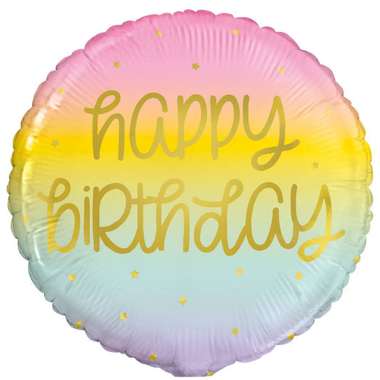 Pastel Rainbow With Gold Happy Birthday Foil Balloon 45CM (18") - NextParty