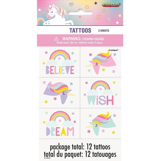 Pastel Unicorn Fake Tattoos 12PCS - NextParty