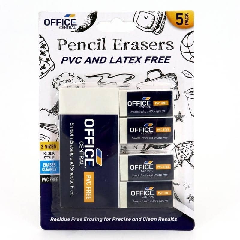 Pencil Erasers 5pk White 2 Sizes - NextParty