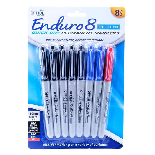 Permanent Markers 8pk Black Blue Red Bullet Tips - NextParty