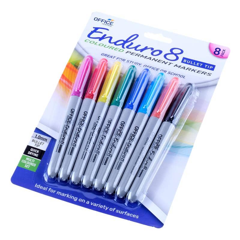 Permanent Markers 8pk Multi - coloured Bullet Tips - NextParty