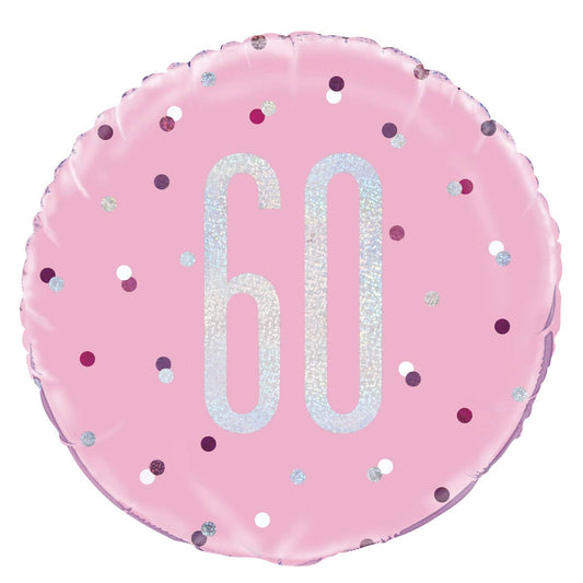 Pink 60th Birthday Foil Prismatic Balloon 45cm (18") - NextParty