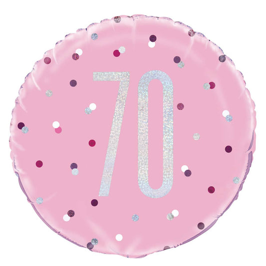 Pink 70th Birthday Foil Prismatic Balloon 45cm (18") - NextParty