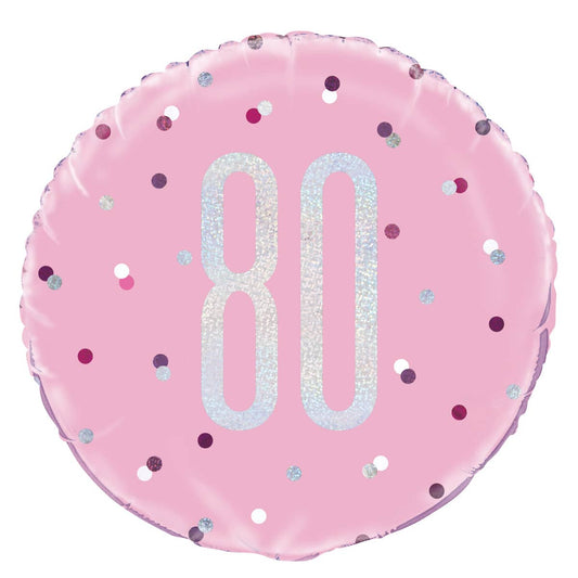 Pink 80th Birthday Foil Prismatic Balloon 45cm (18") - NextParty