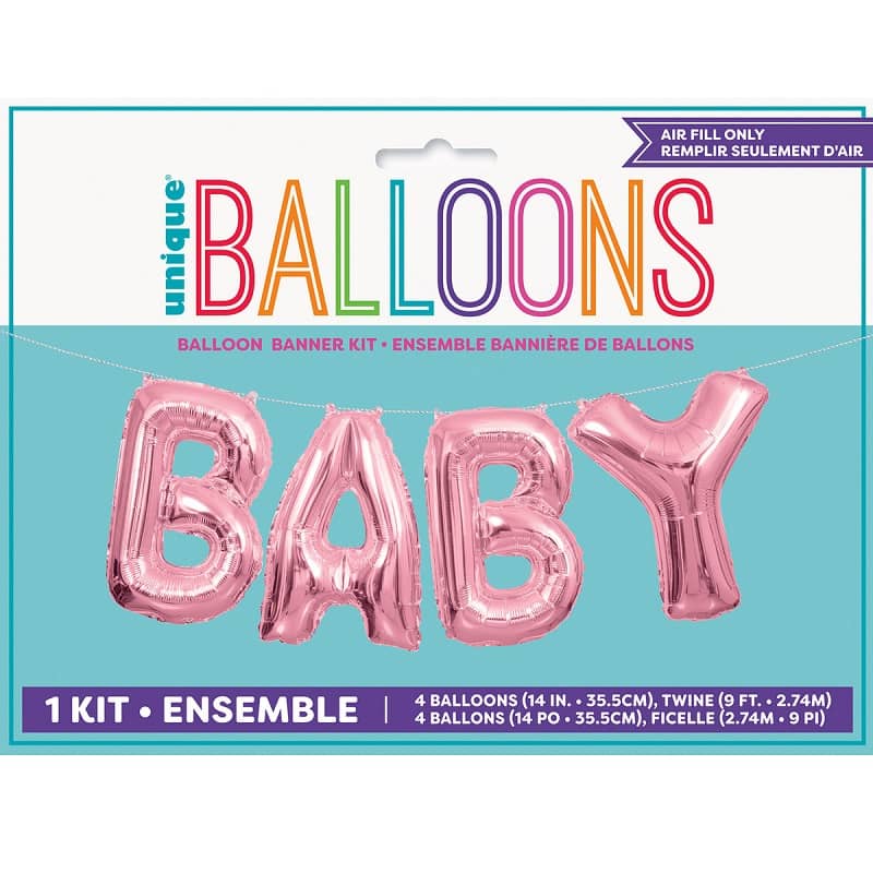 Pink "Baby" Letter Foil Balloons Banner Kit - NextParty