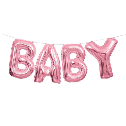 Pink "Baby" Letter Foil Balloons Banner Kit - NextParty