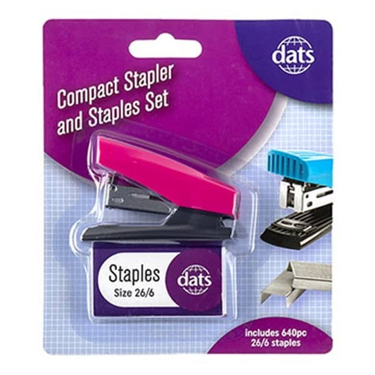 Pink Compact Stapler And Staples Set (Includes 640 Pieces 26/6 Staples) - NextParty