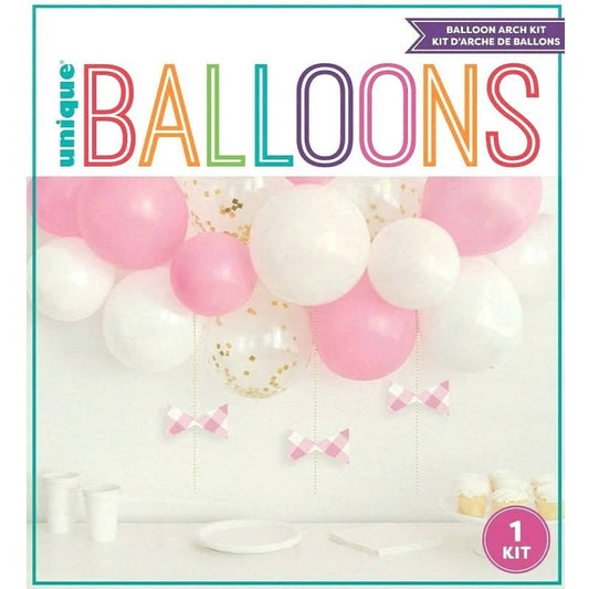 Pink White Confetti Balloon Arch Kit (15 Balloons & 3 Paper Bows) - NextParty