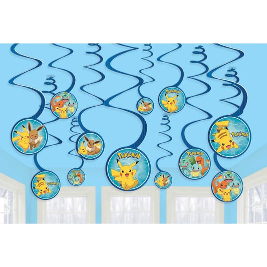 Pokemon Classic Hanging Spiral Decorations 12pk - NextParty