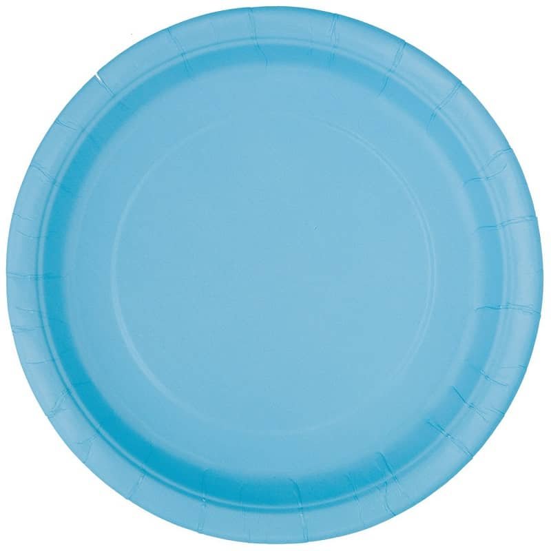 Powder Blue Large Round Paper Plates 23cm (9") 8pk Solid Colour - NextParty