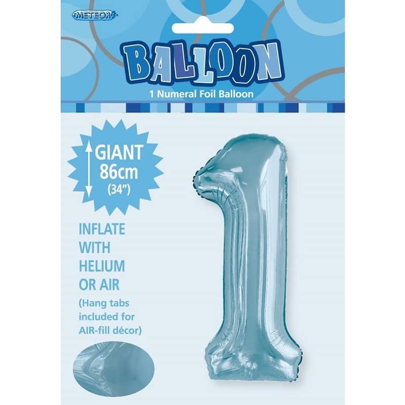 Powder Blue Number 1 Giant Numeral Foil Balloon 86CM (34") - NextParty