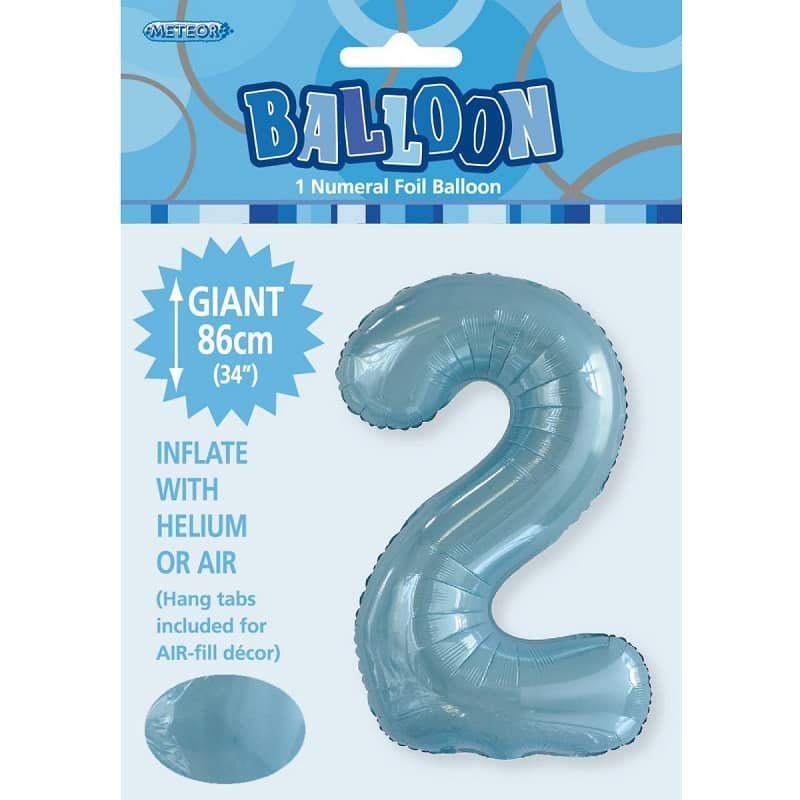 Powder Blue Number 2 Giant Numeral Foil Balloon 86CM (34") - NextParty