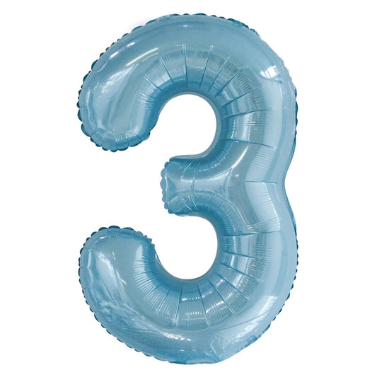 Powder Blue Number 3 Giant Numeral Foil Balloon 86CM (34") - NextParty