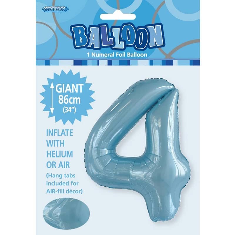 Powder Blue Number 4 Giant Numeral Foil Balloon 86CM (34") - NextParty